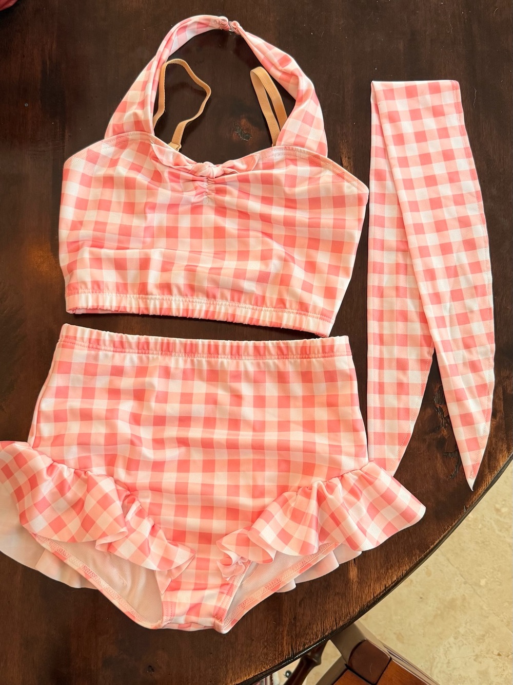Weissman Dance Costume 50s style swim suit Pink Gingham Two-Piece Set CL